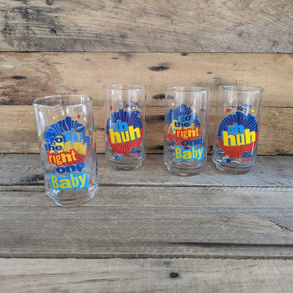 Vtg 1992 Set of 4 Diet Pepsi Glasses You Got the Right One Baby Uh Huh 12 oz.